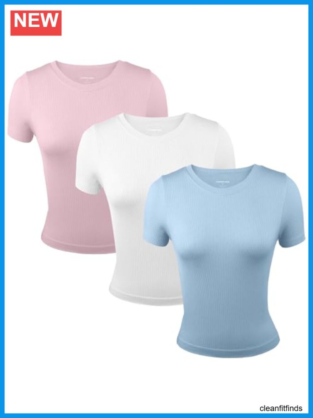 3 Pack Ribbed Crewneck Short Sleeve T-Shirts for Women, Stretch Yoga Tees